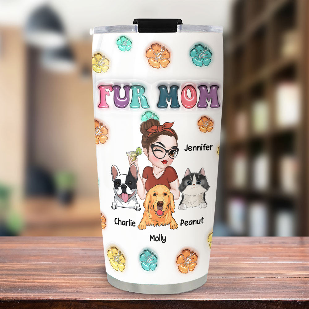 Fur Mom Summer Personalized Custom 3D Inflated Effect 20oz Stainless Steel Tumbler
