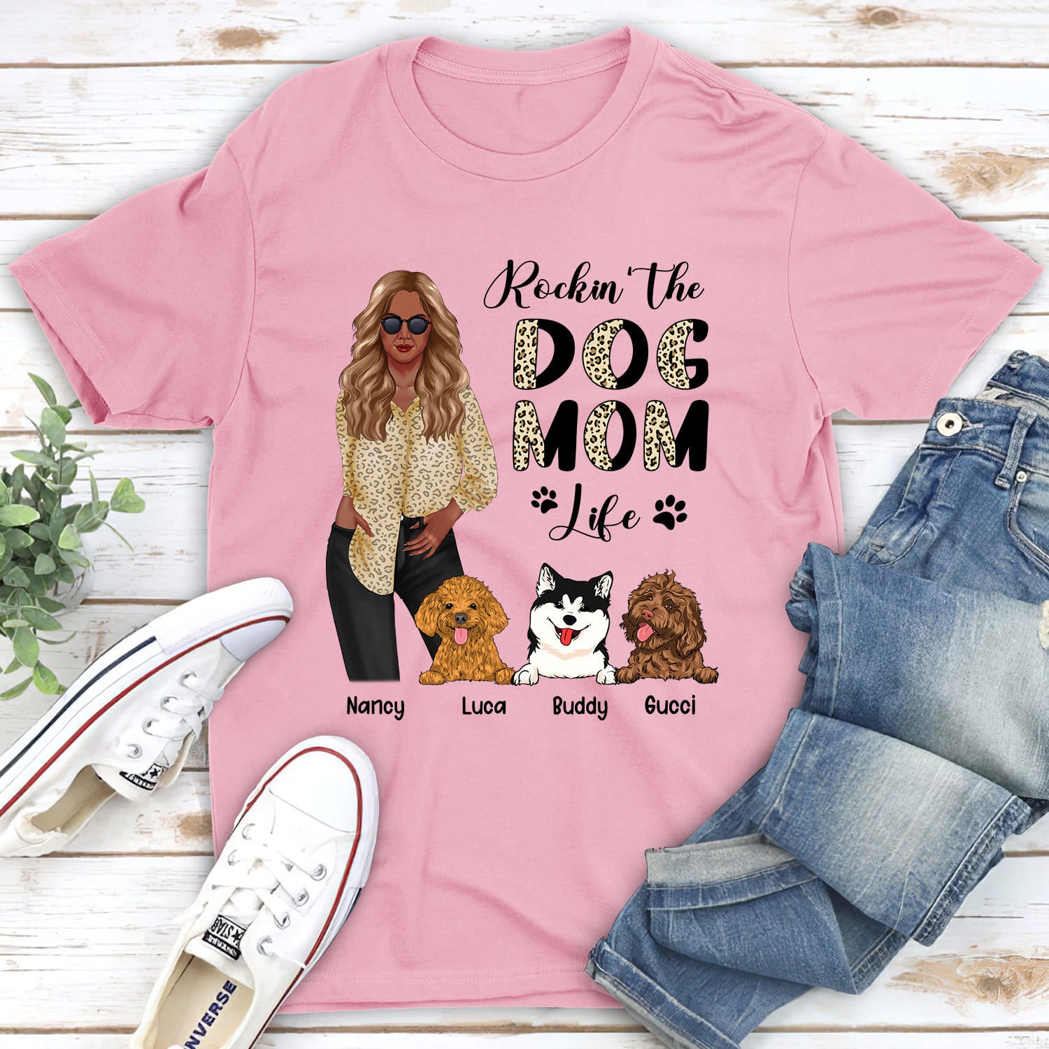 Stylish Dog Mom Leopard - Personalized Custom Unisex T-shirt for Pet Lovers