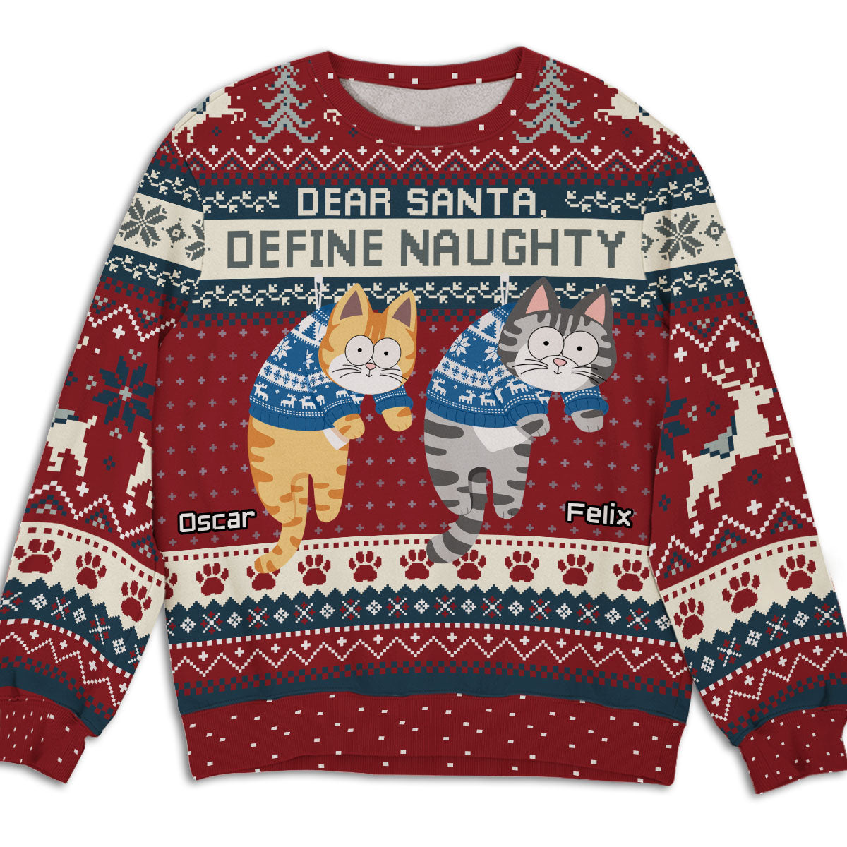 Personalized Custom All-Over-Print Christmas Hanging Cat Unisex Sweatshirt