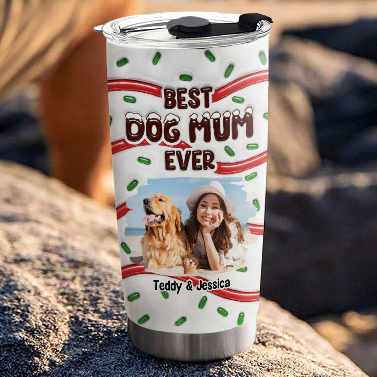 Top-Rated Personalized Custom 3D Inflated Effect Tumbler with Best Dog Mom Cake Photo