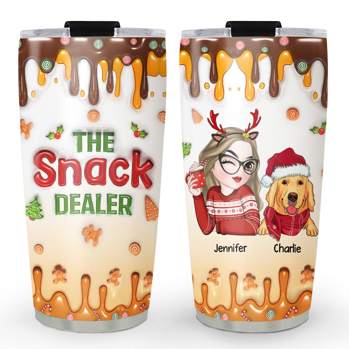 Merry Christmas The Snack Dealer - Personalized Custom 3D Inflated Effect 20oz Stainless Steel Tumbler for All Occasions