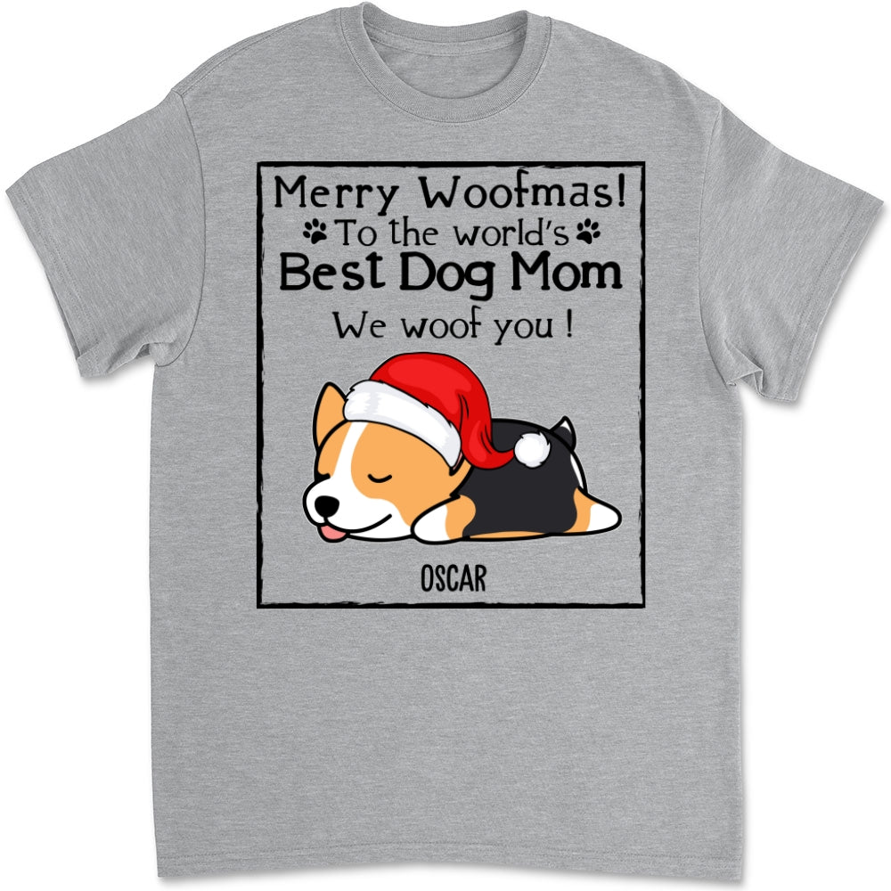 Woof Dog Dad Mom Christmas - Personalized Custom Unisex 5.3 oz Heavy Cotton T-shirt for Pet Lovers