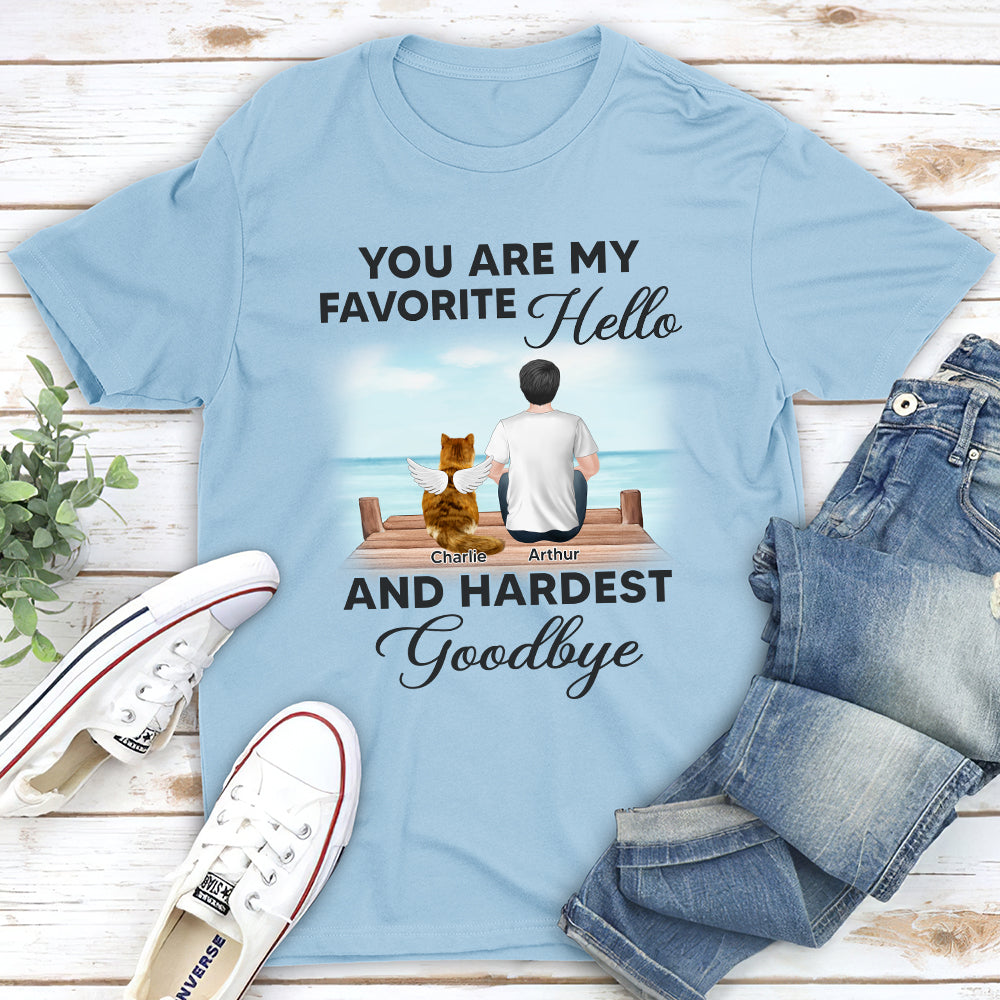 My Favorite Hello Memorial Cat - Personalized Custom Unisex 5.3 oz T-shirt for Pet Lovers