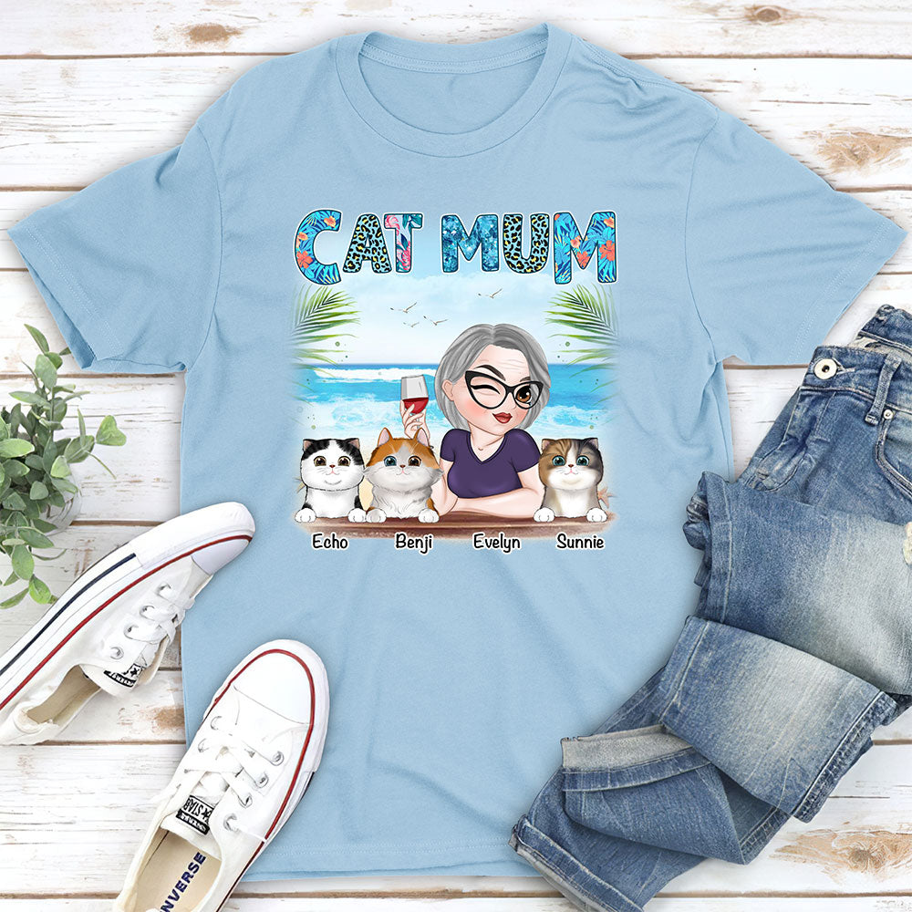 Summer Cat Mom Personalized Custom Unisex 5.3 oz T-Shirt
