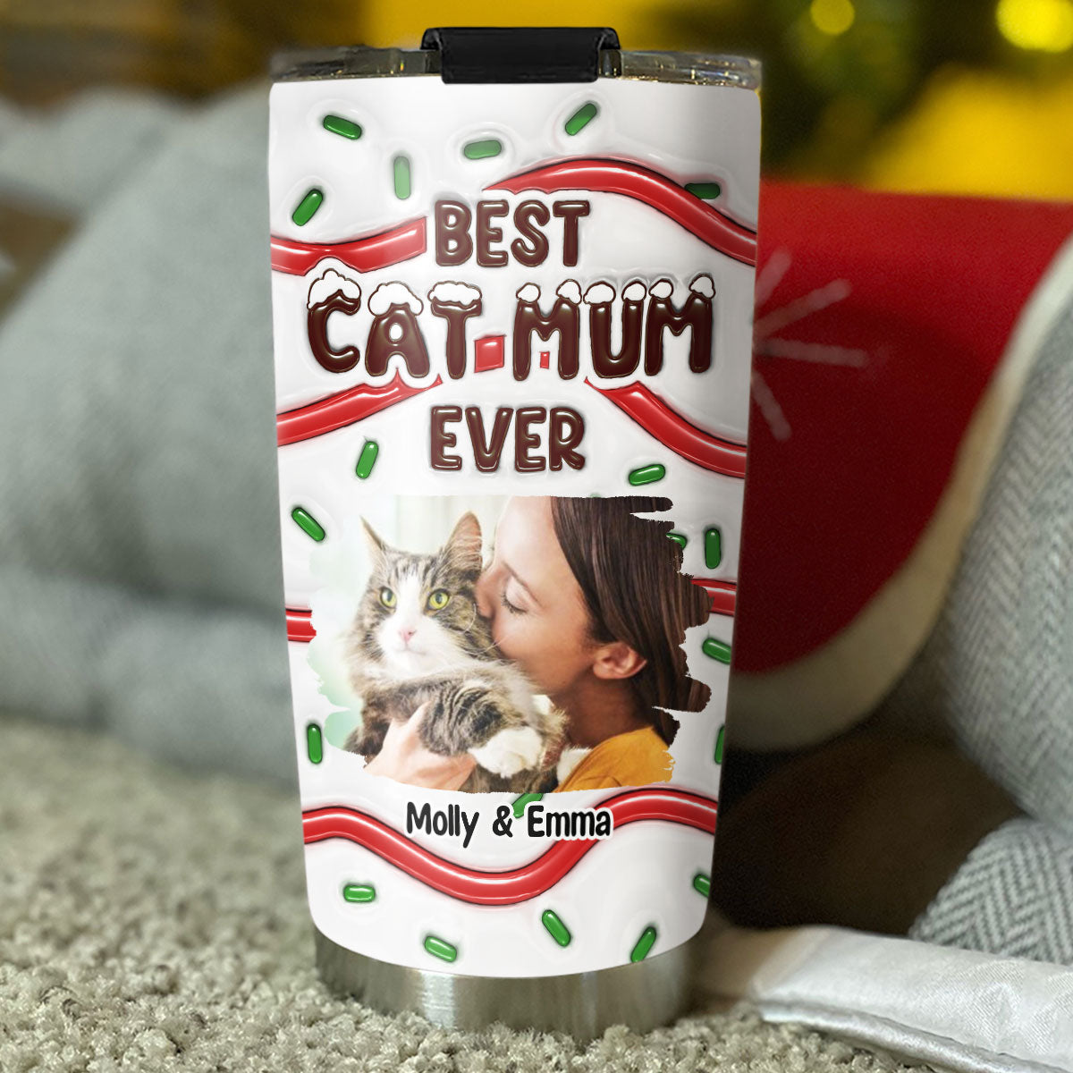 Best Personalized Custom 3D Inflated Effect Tumbler with Cat Mom Cake Photo - Ideal for All Occasions