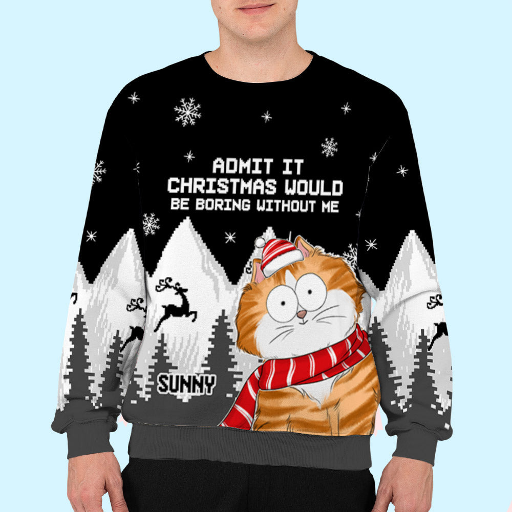 Unique Personalized Custom All-Over-Print Christmas Cat Sweatshirt - Ideal Gift for Pet Lovers