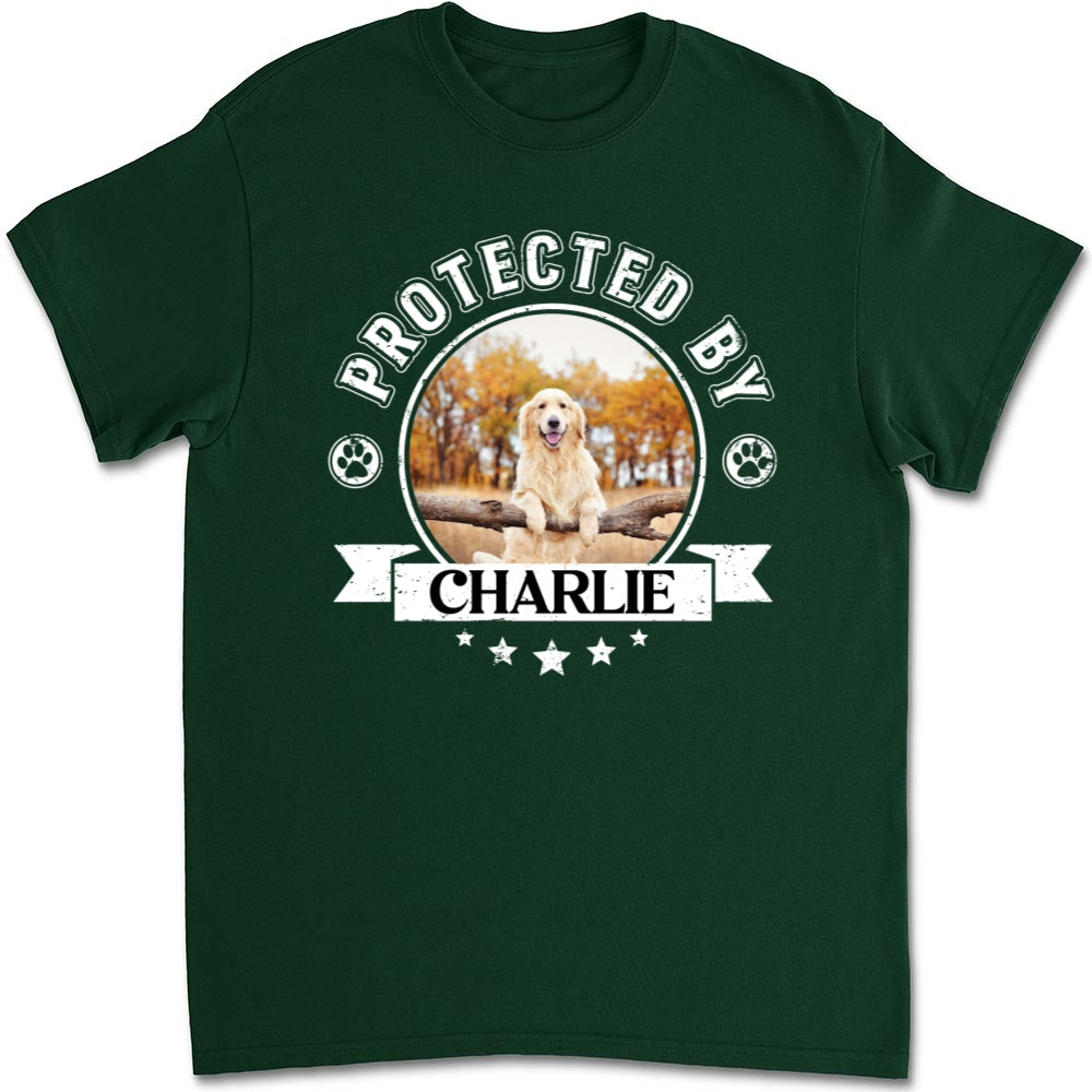Protected By Human Custom Personalized Unisex Dog Photo T-Shirt - 5.3 oz