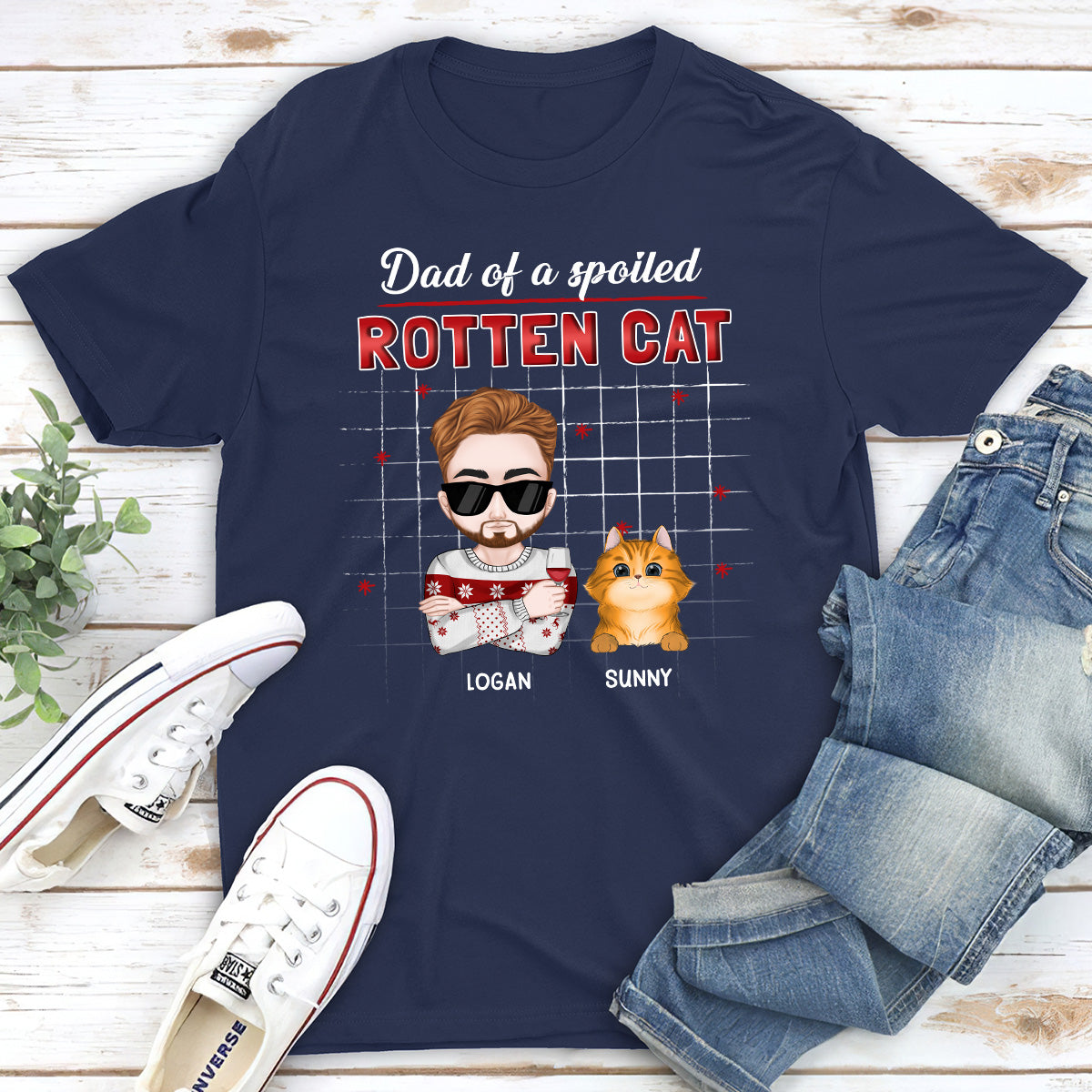 Best Cat Dad Mom - Customizable Personalized Unisex 5.3 oz T-shirt for Pet Lovers