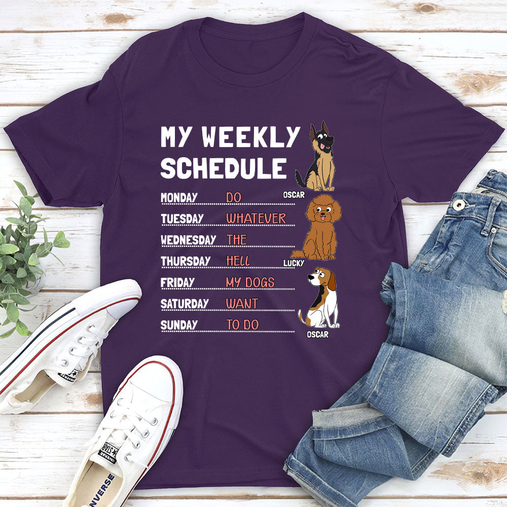 Personalized Custom Unisex Weekly Schedule T-shirt - Ideal Gift for Pet Lovers