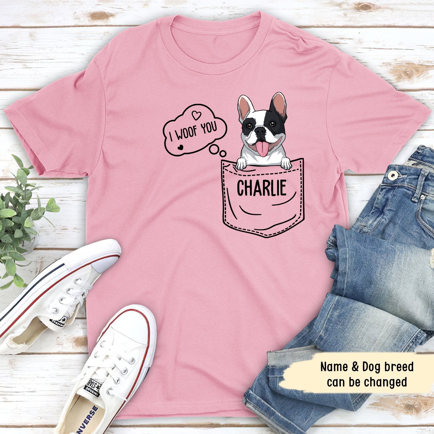 Pocket Dog - Personalized Custom Premium Unisex Airlume Combed Ring - Spun Cotton T - shirt