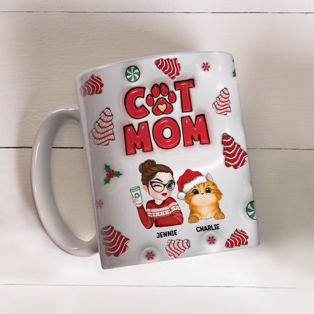 Customizable 3D Inflated Effect Cat Mom Tree Cake Personalized Mug - 11oz & 15oz