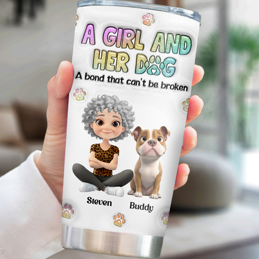 Personalized Custom 3D Inflated Effect Tumbler - A Girl And Her Dog Ver 2 - 20oz High - Quality Stainless Steel Tumbler