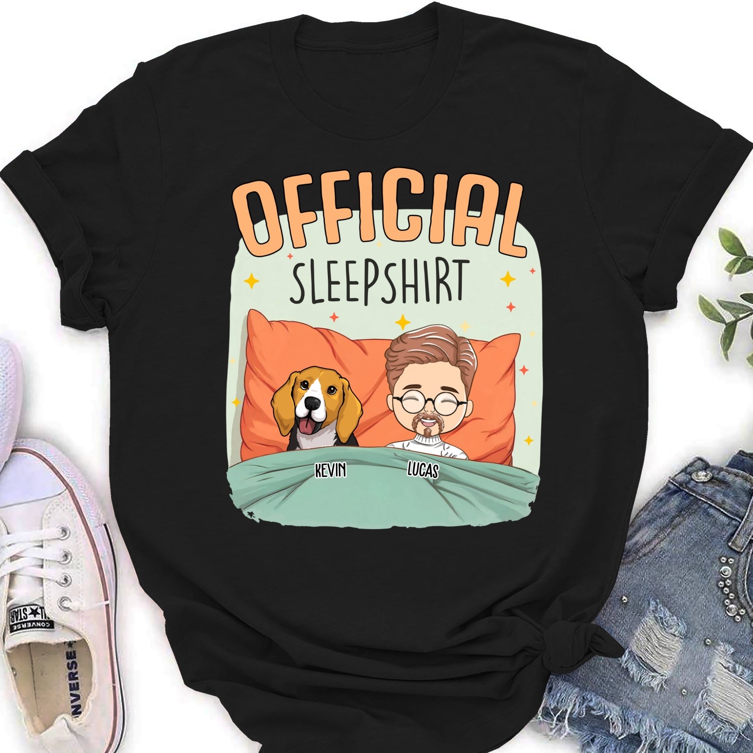 Unique Personalized Custom Women's Sleep With My Dog T-shirt