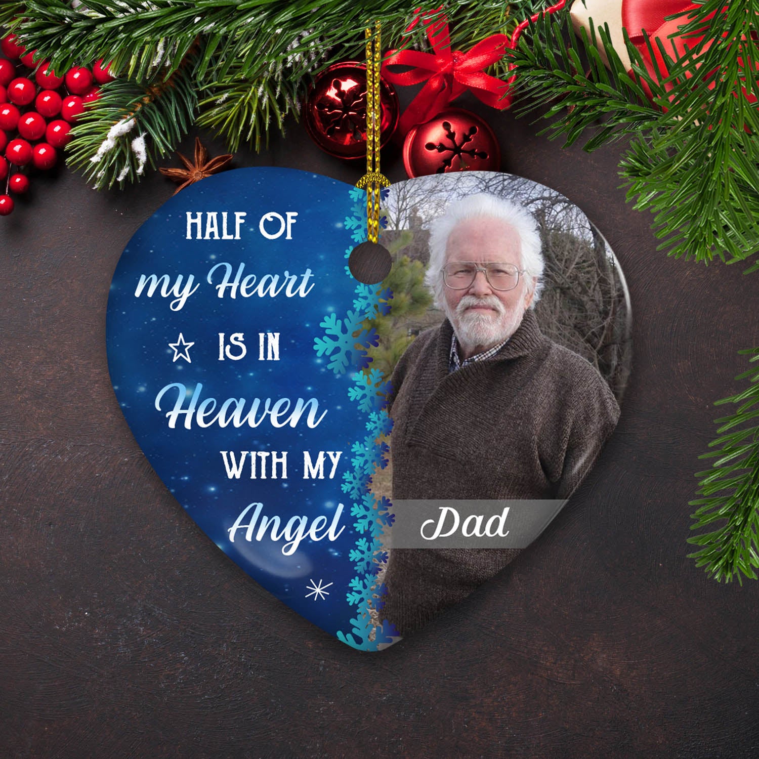 Half Of My Heart - Personalized Custom Heart-Shaped Ceramic Christmas Ornament with Premium Print