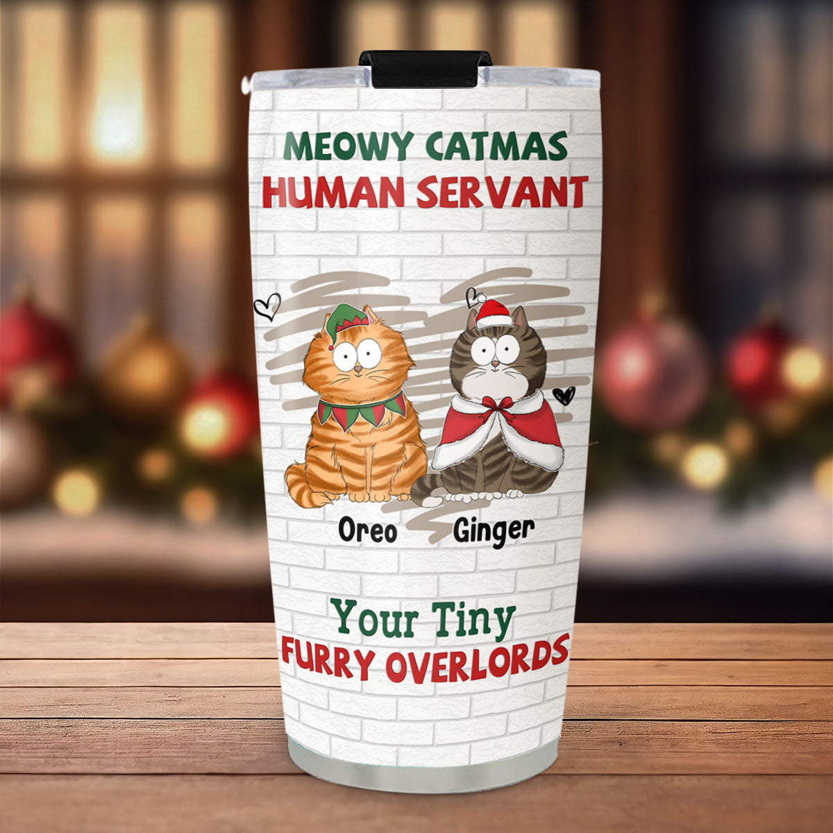 Customizable Tiny Cat Overlord Christmas Personalized Tumbler - 20oz Stainless Steel