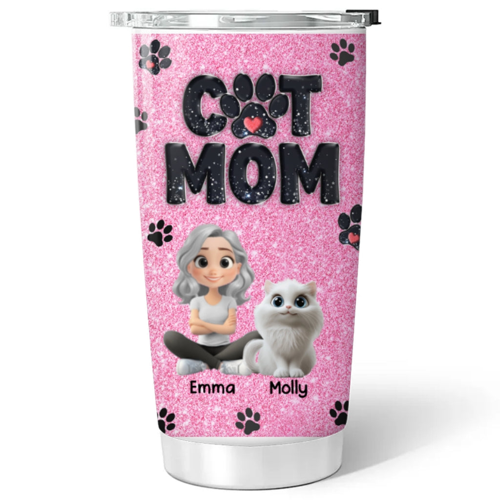 Adorable Cat Mom Blink - Customizable Personalized 20oz Tumbler