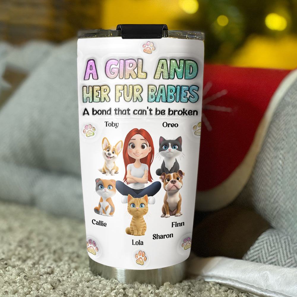 Personalized Custom 3D Inflated Effect Tumbler - A Girl And Her Fur Baby: 20oz High - Quality Stainless Steel Tumbler