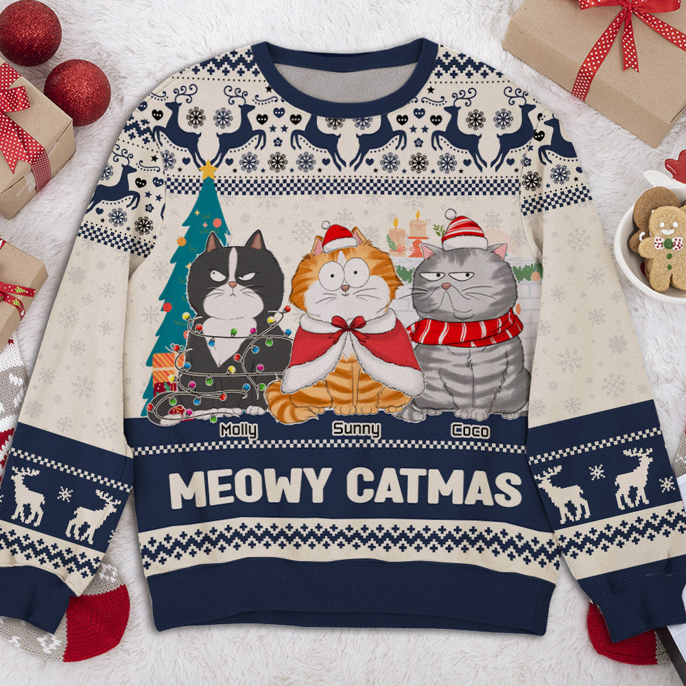 Personalized Custom All-Over-Print Christmas With Cats Unisex Sweatshirt