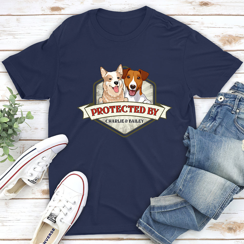 Protected By Dogs Ver 2 - Personalized Custom Unisex 5.3 oz T-Shirt for Pet Lovers
