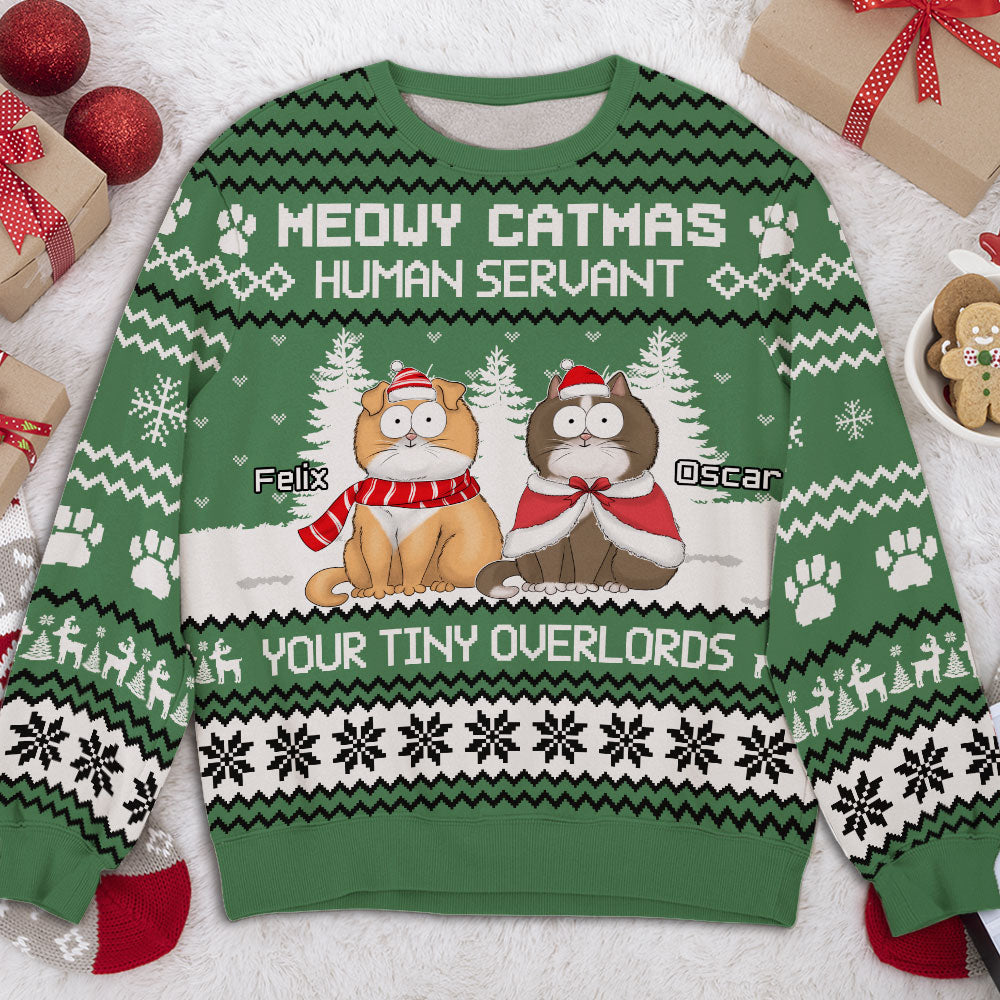 Meowy Human Servant - Unique Personalized Custom All-Over-Print Unisex 8.8 oz Sweatshirt for Pet Lovers