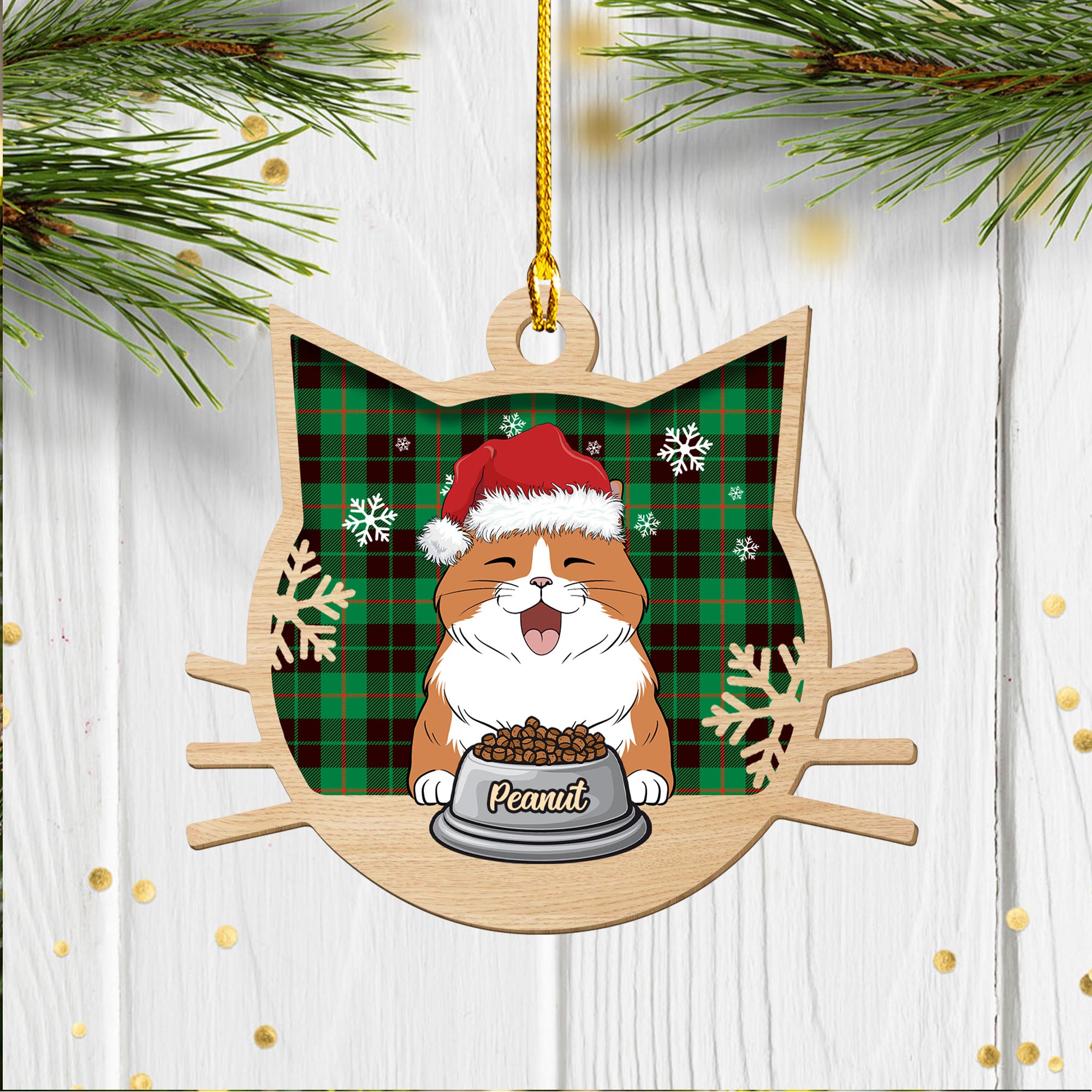 Funny Personalized Custom 1-layered Wood Cat Christmas Ornament