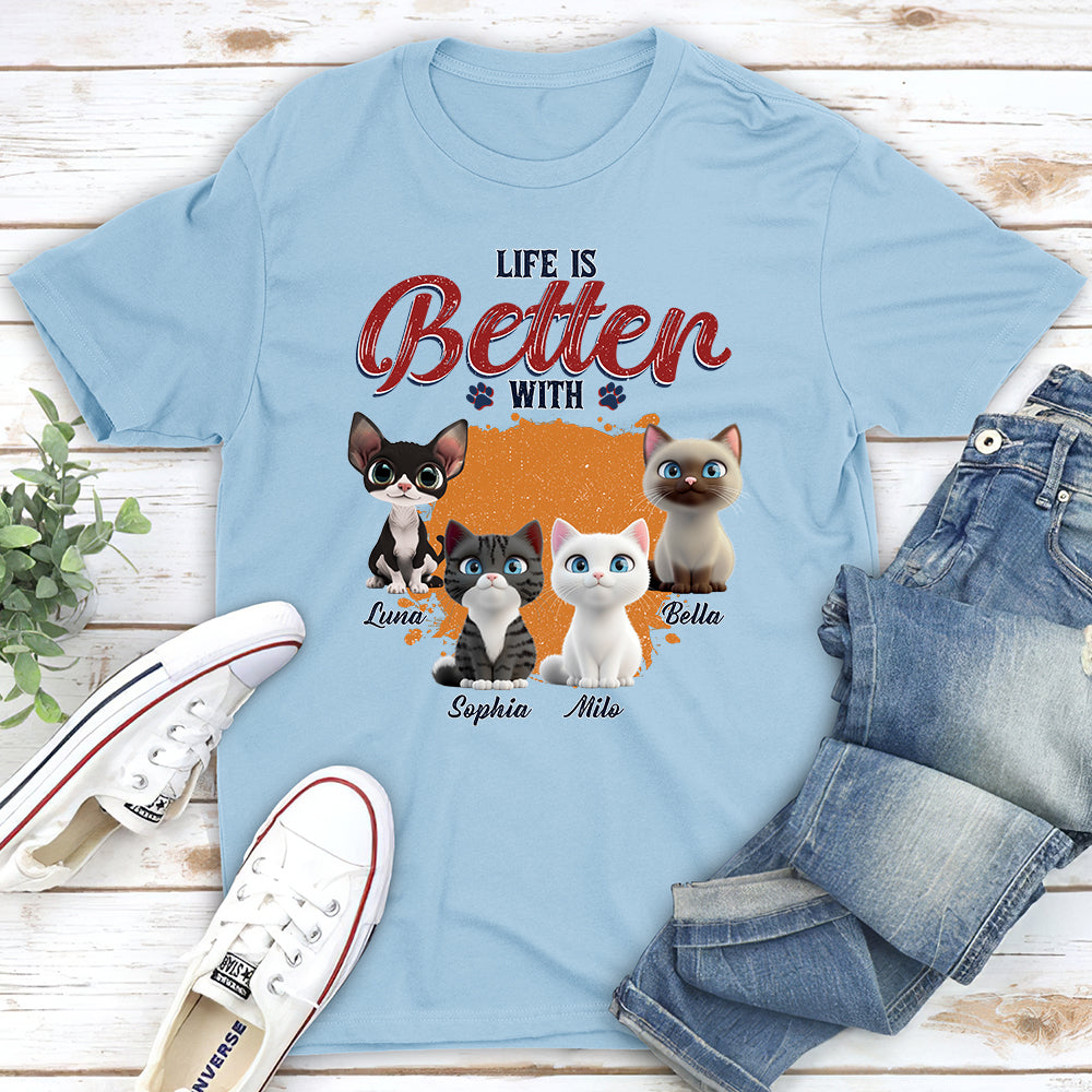 Better Life With My Cat - Personalized Custom Unisex Heavy Cotton T-shirt for Pet Lovers