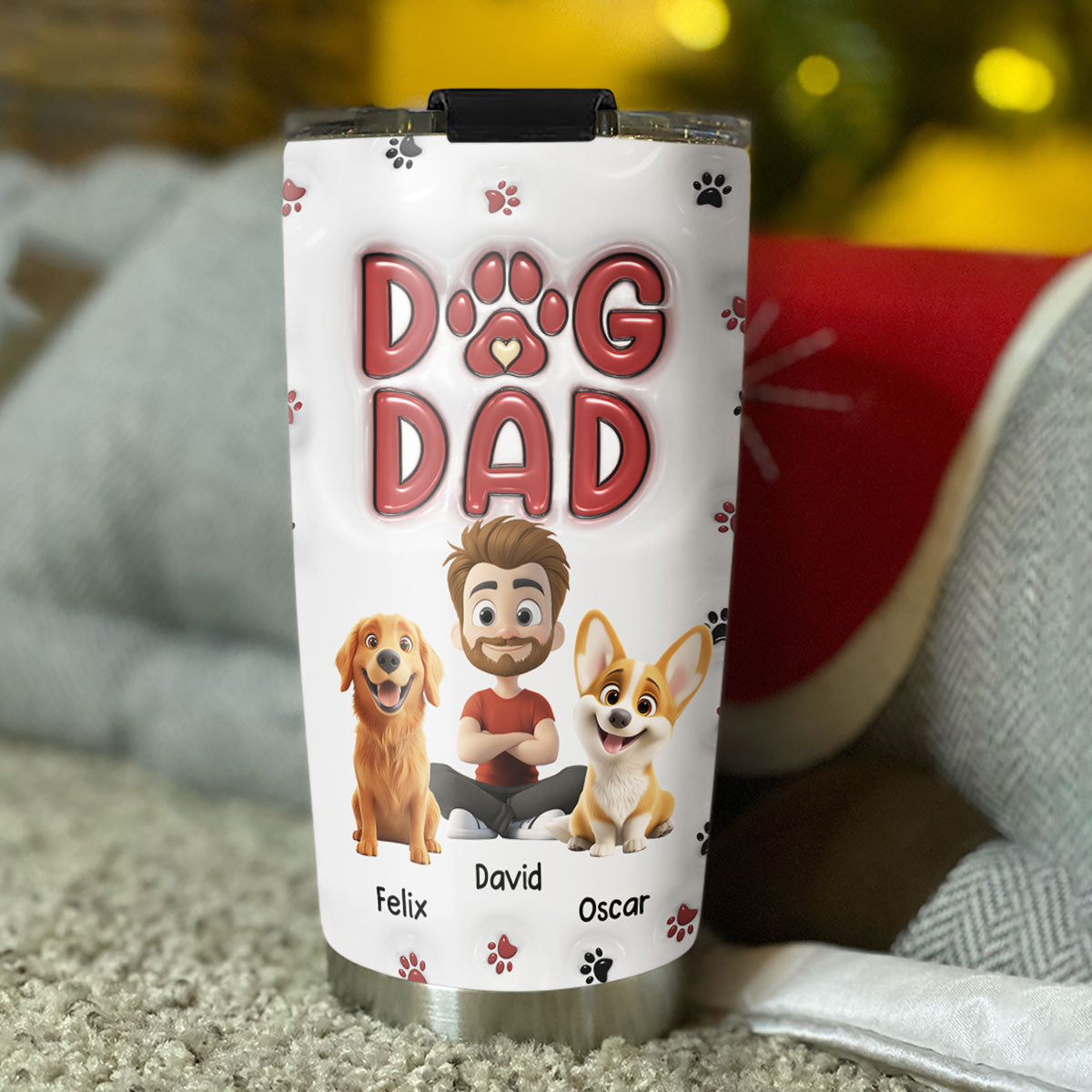Stylish Personalized Custom 3D Inflated Effect Tumbler for Dog Dads - New Design