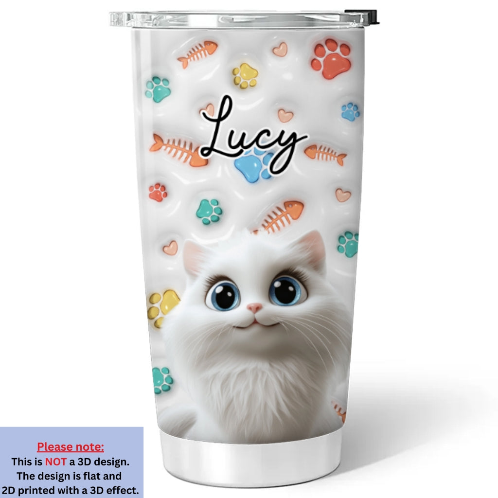 Adorable Cute Cat Baby Personalized Custom 3D Inflated Effect 20oz Stainless Steel Tumbler