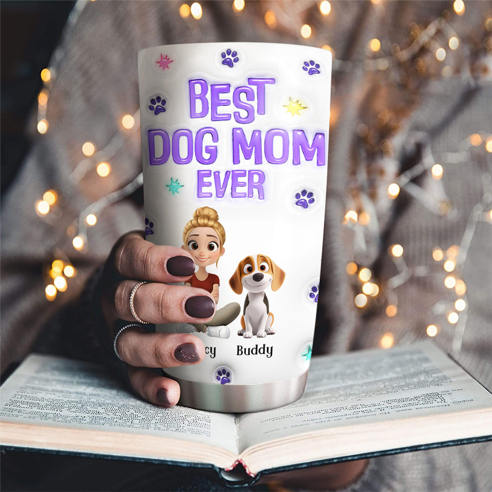 Unique Personalized Custom 3D Inflated Effect Dog Mom Power Cartoon Chibi Tumbler