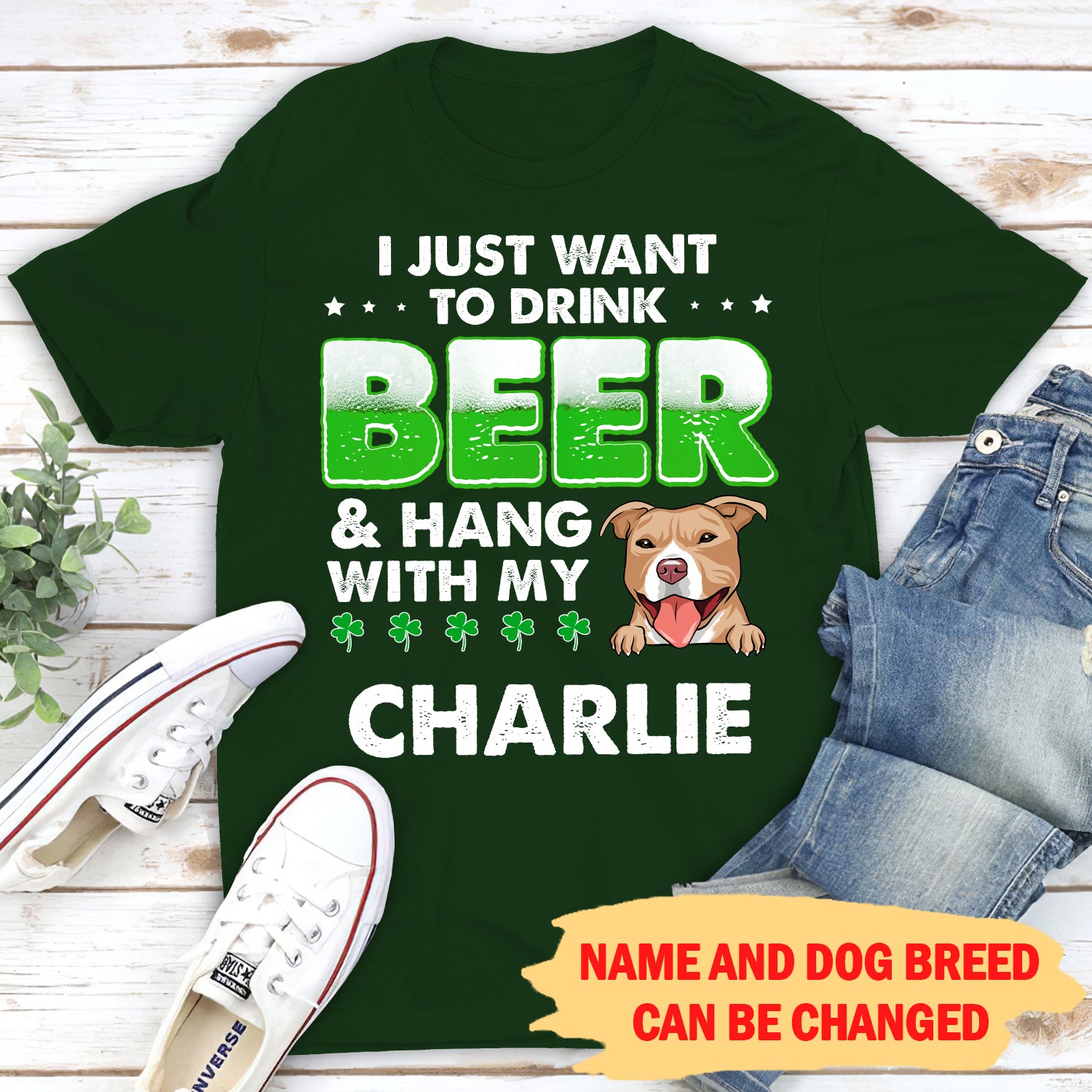 Beer And Dog 2 - Customizable Personalized Unisex T-Shirt for Pet Lovers