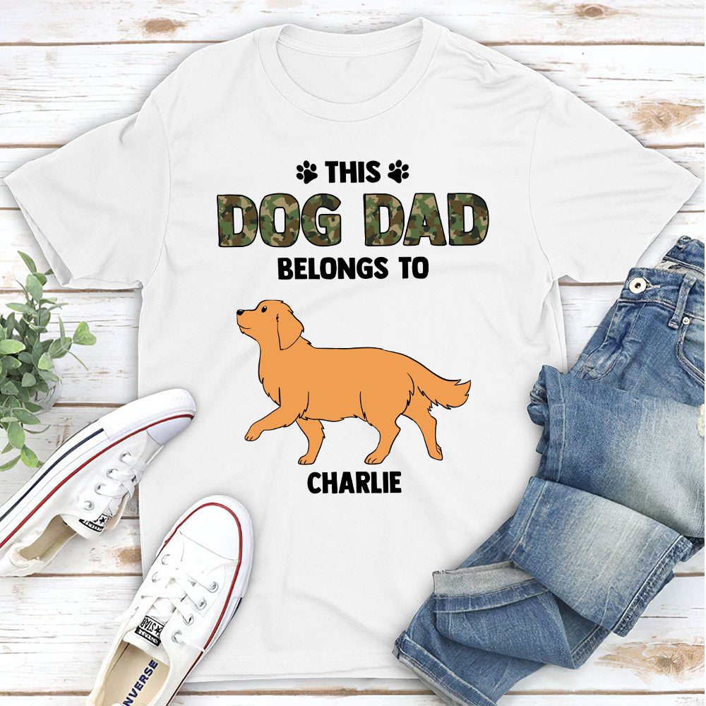 Dad Belongs To Dog - Personalized Custom Unisex 5.3 oz Heavy Cotton T-shirt