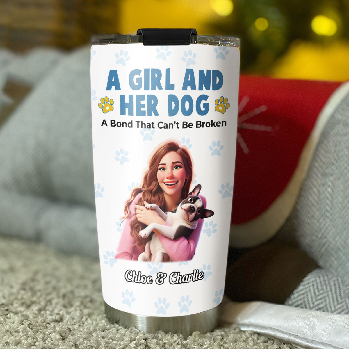 Personalized Custom Girl And Her Pups Tumbler - 20oz High - Quality Stainless Steel