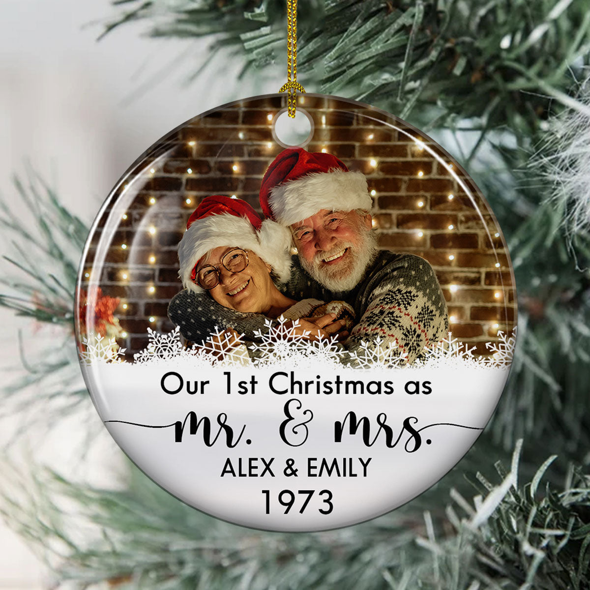 Personalized Custom Circle Ceramic Christmas Ornament for Your First Christmas