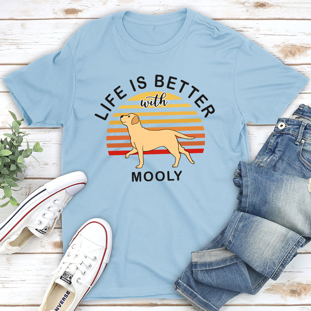 Life Is Better Dog Walking - Personalized Custom Unisex 5.3 oz T-shirt for Pet Lovers