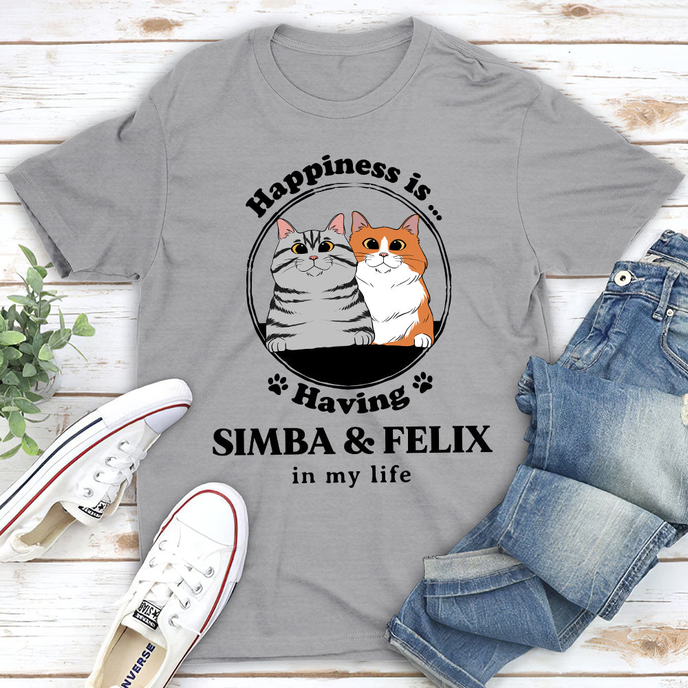 Happiness Is Having Cats - Stylish Personalized Custom Unisex T-shirt for Pet Lovers
