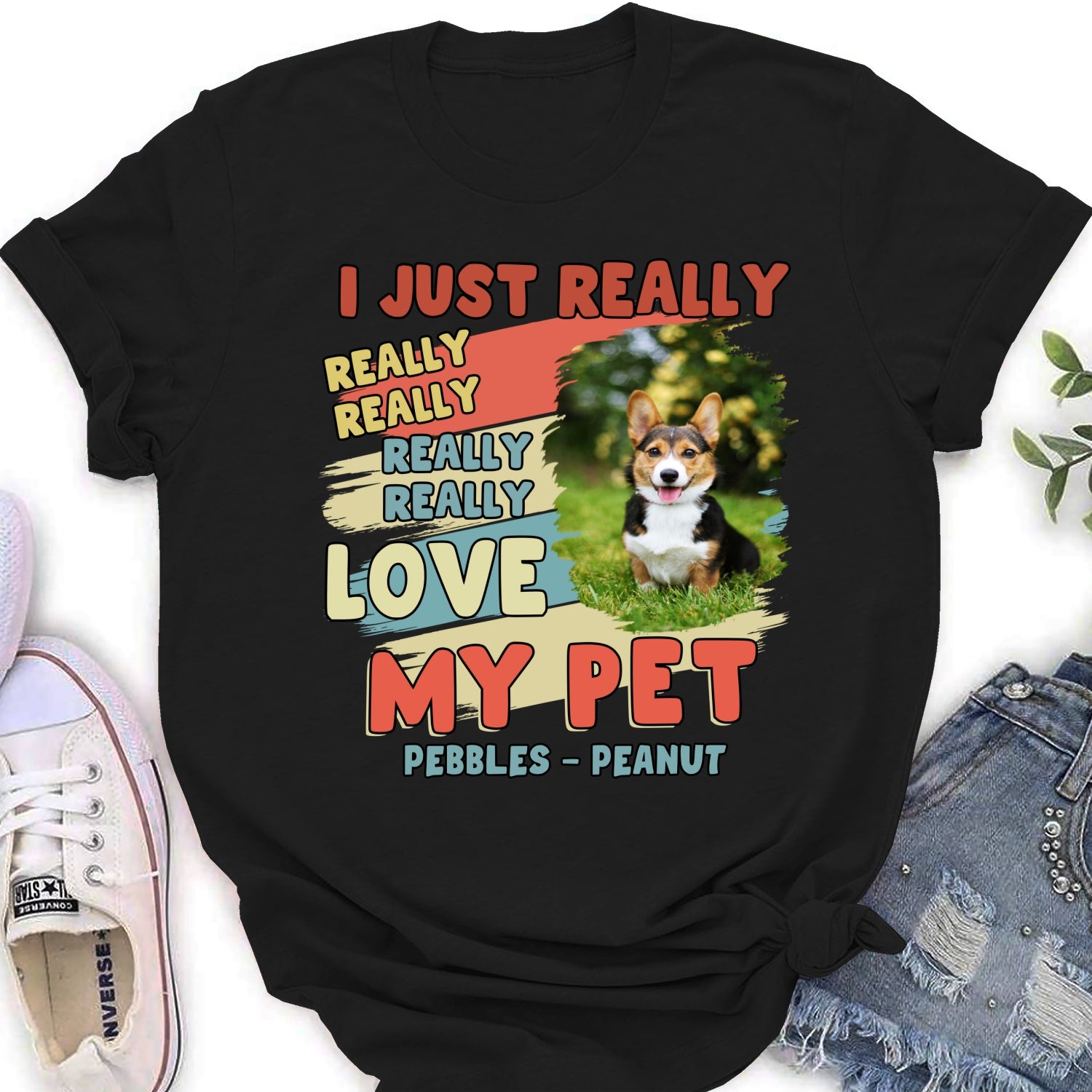 I Just Really Love My Pets Personalized Custom Photo Women's T-Shirt - Ideal Gift for Pet Lovers