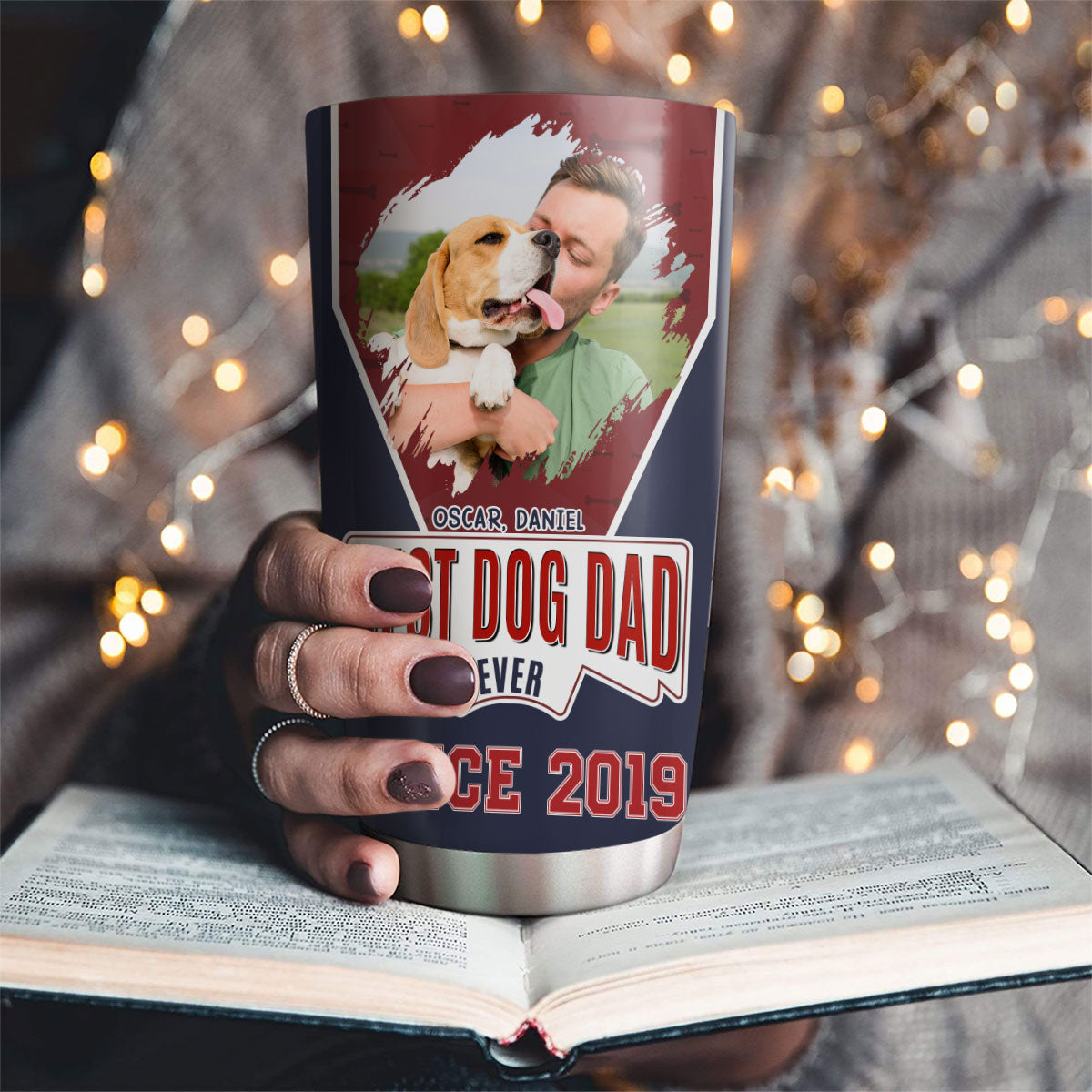 Best Dog Dad Photo - Personalized Custom 20oz Stainless Steel Tumbler with Double - Walled Vacuum Insulation