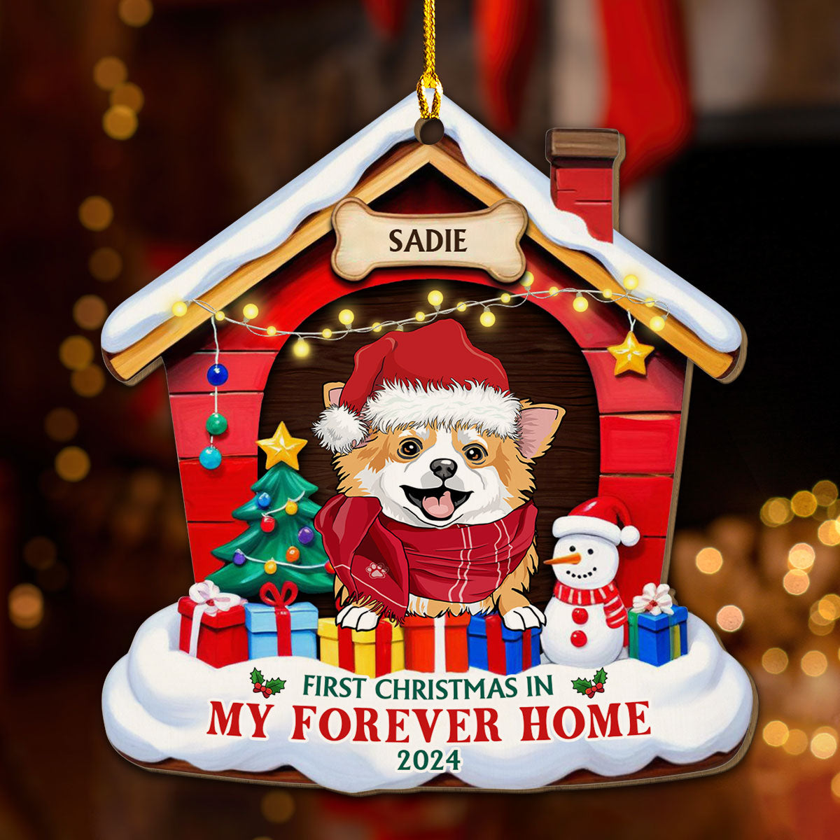 Forever Dog Home - Personalized Custom Fiber Wood Christmas Ornament for Pet Lovers