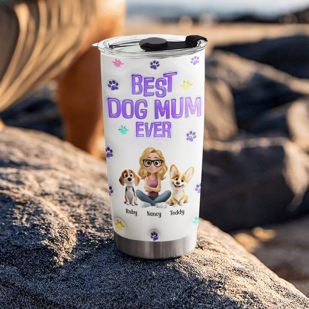 Unique Personalized Custom 3D Inflated Effect Dog Mom Power Cartoon Chibi Tumbler