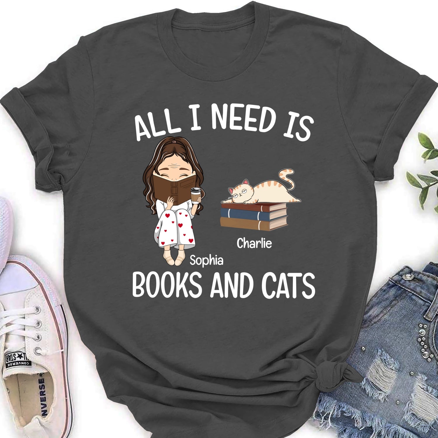 Books And Cats - Exclusive Personalized Custom Women's T-Shirt for Pet Lovers