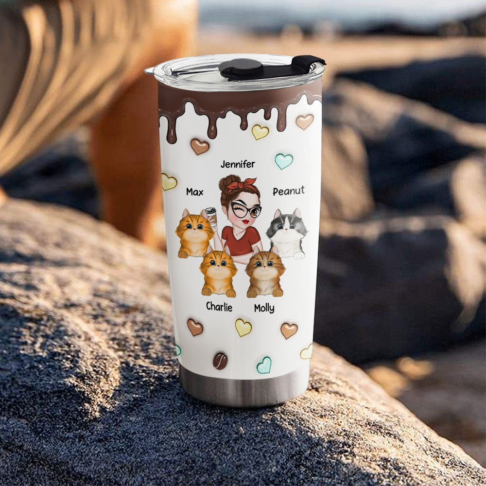 Coffee And Cat - Unique Personalized Custom 3D Inflated 20oz Stainless Steel Tumbler
