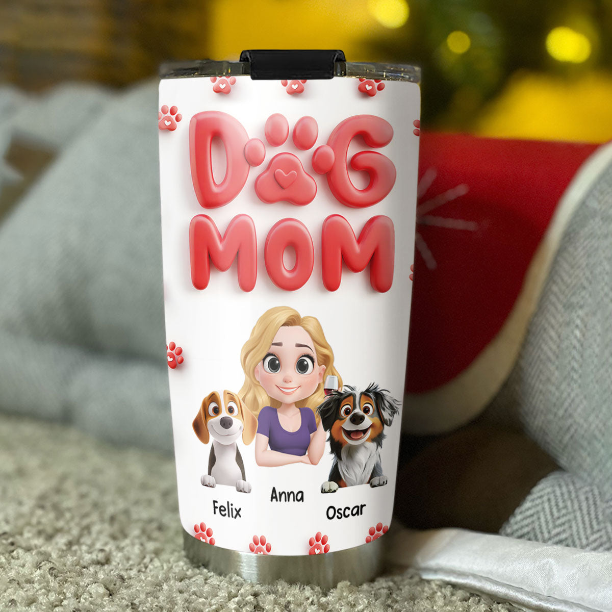 Unique Dog Mom Cartoon Style Personalized Custom Stainless Steel Tumbler