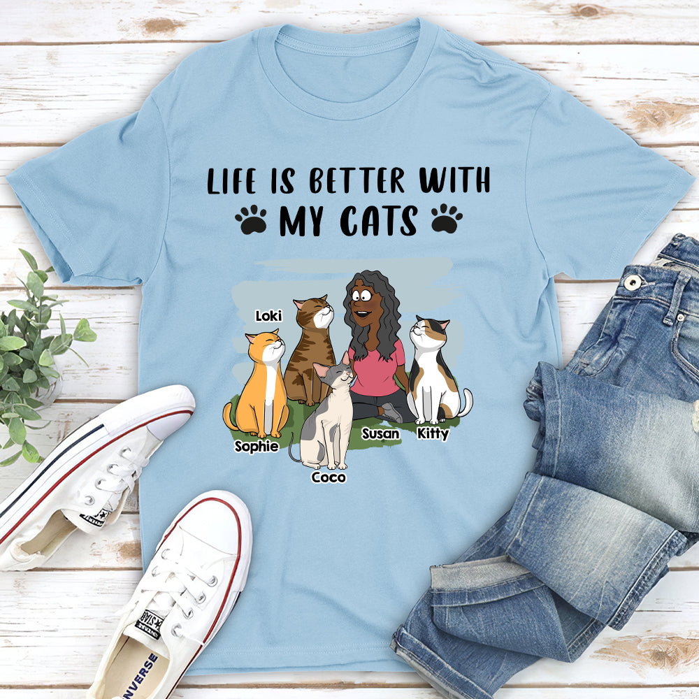 Life Is Better With Cats - Personalized Custom Unisex 5.3 oz T-shirt for Pet Lovers