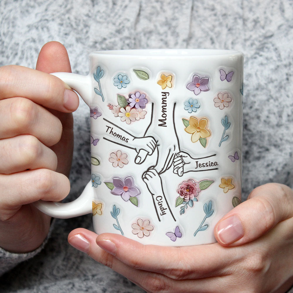 Mom, You Hold My Hand and My Heart - Personalized Custom 3D Inflated Effect 11oz & 15oz Ceramic Mug