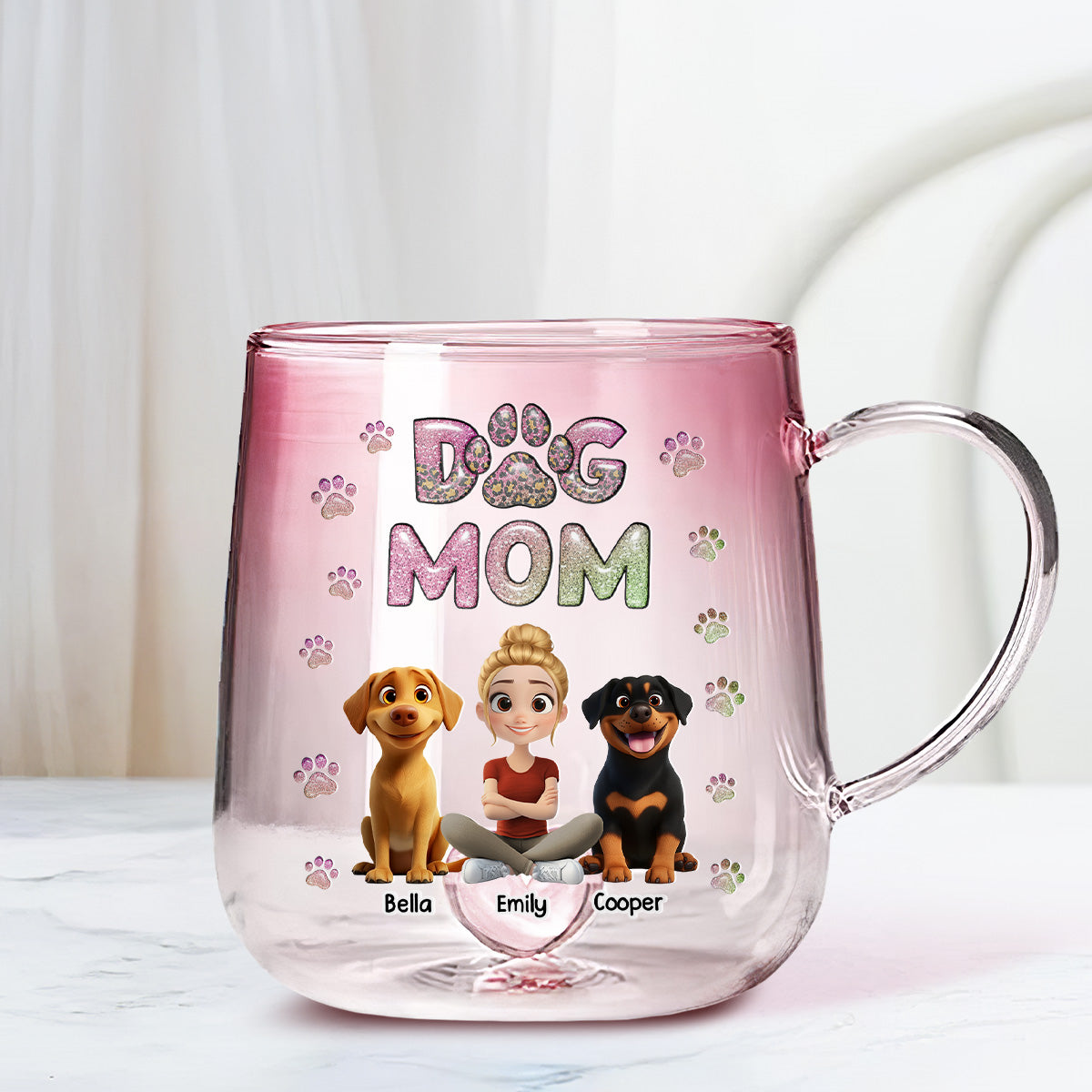 Dog Mom Charming Personalized Custom Pink Gradient 11Oz Glass Mug