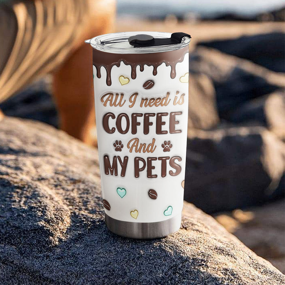 Personalized Custom 3D Inflated Coffee and Pet Themed Tumbler - 20oz High - Quality Stainless Steel