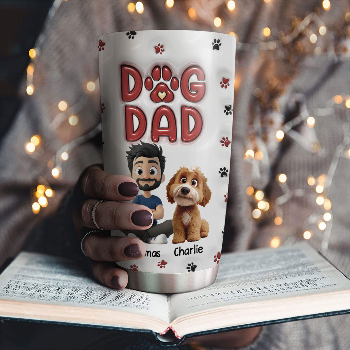 Stylish Personalized Custom 3D Inflated Effect Tumbler for Dog Dads - New Design