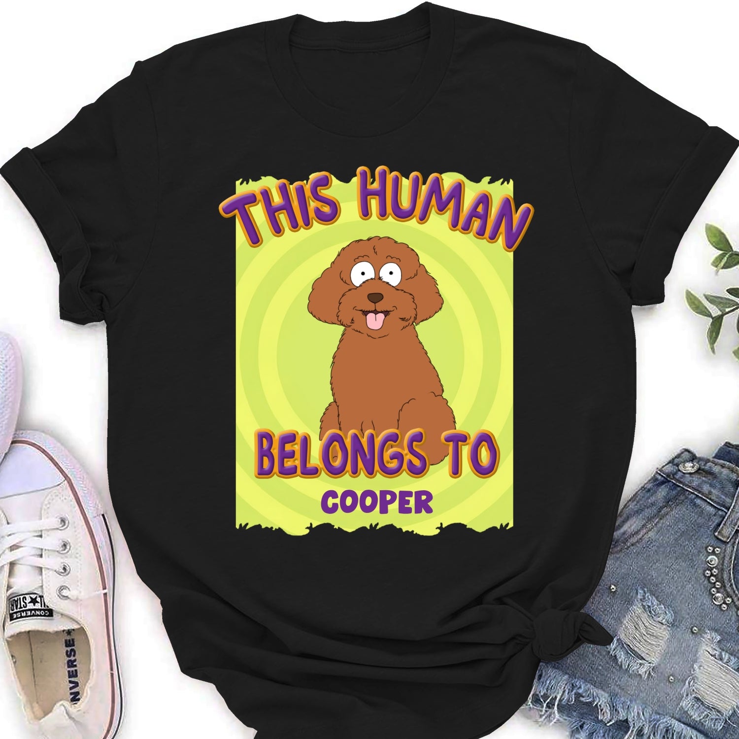 Exclusive Personalized Custom Women's T-Shirt - 'This Human Belongs To Us' for Pet Lovers