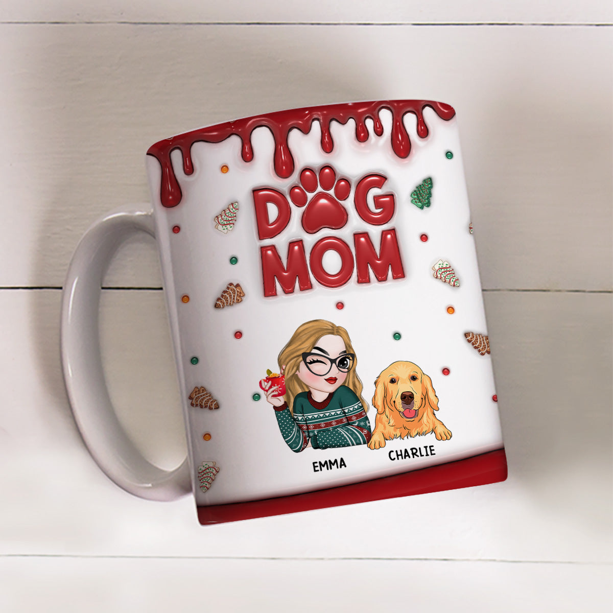 Charming Personalized Custom 3D Inflated Effect Lovely Dog Mom Cake Mug - 11oz
