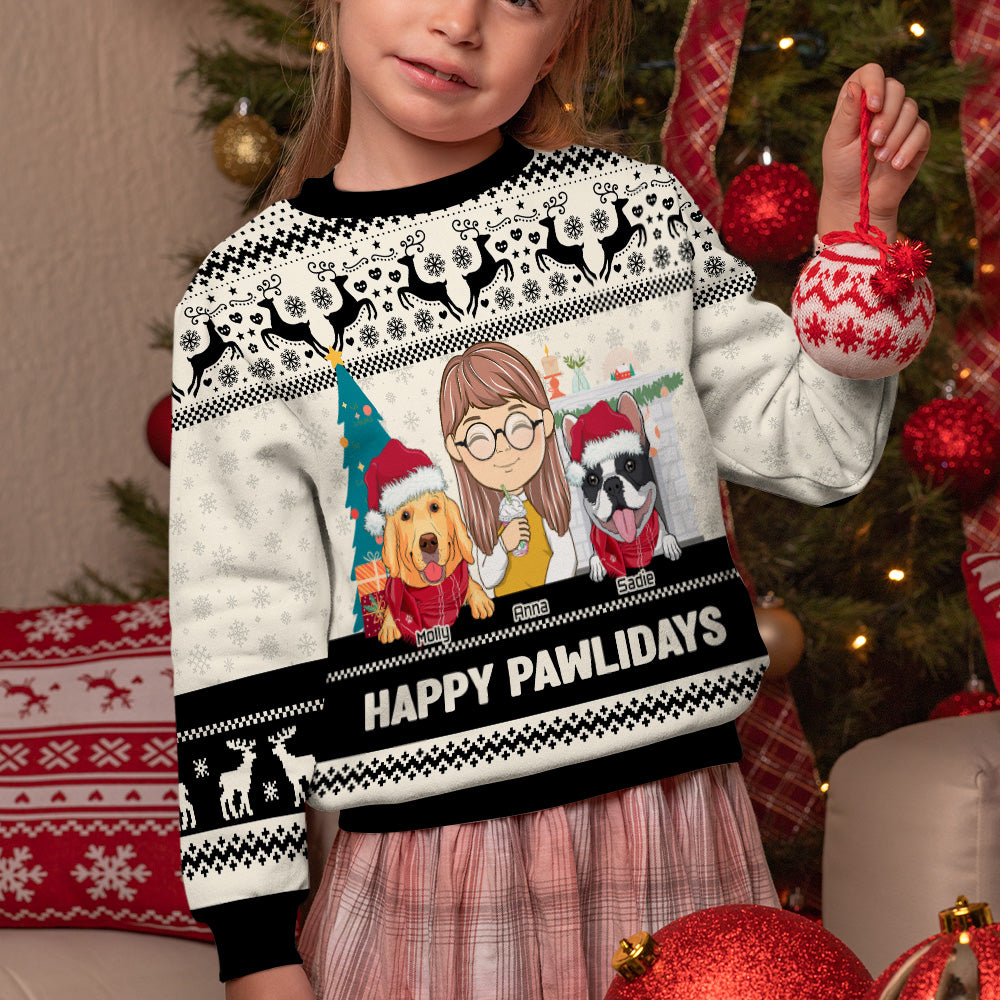 Pawlidays With Dogs - Exclusive Personalized Custom Kids All-Over-Print Polyester Blend Sweatshirt for Dog Lovers